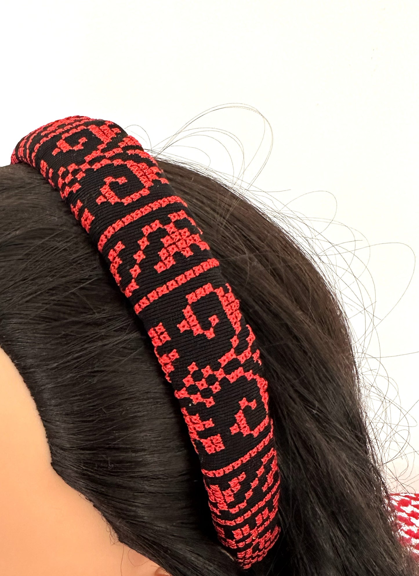 Red and Black Tatreez Headband, Padded.