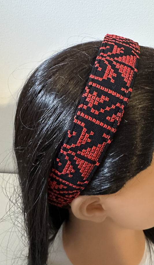 Red and Black Tatreez Headband, with Elastic
