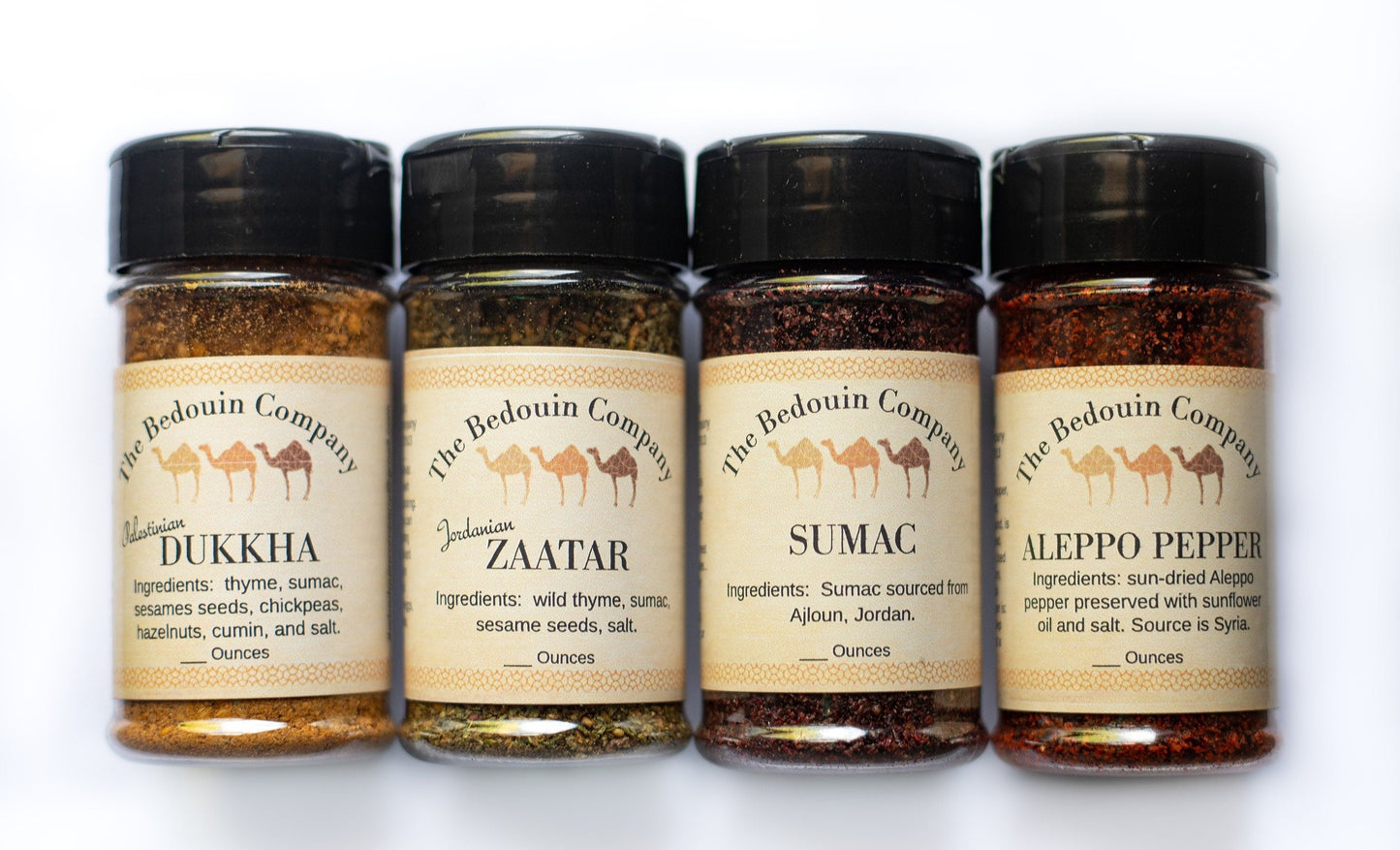 Set of Middle Eastern Spices:  Zaatar, Aleppo Pepper, Sumac and Dukkha