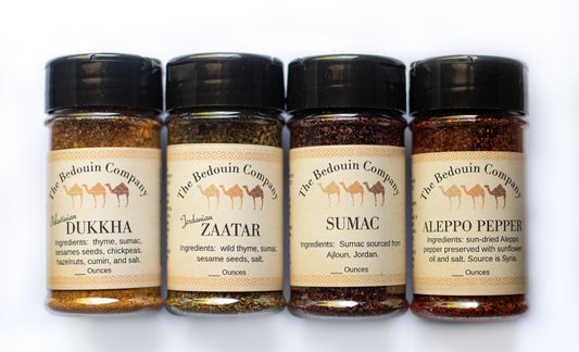 Set of Middle Eastern Spices:  Zaatar, Aleppo Pepper, Sumac and Dukkha
