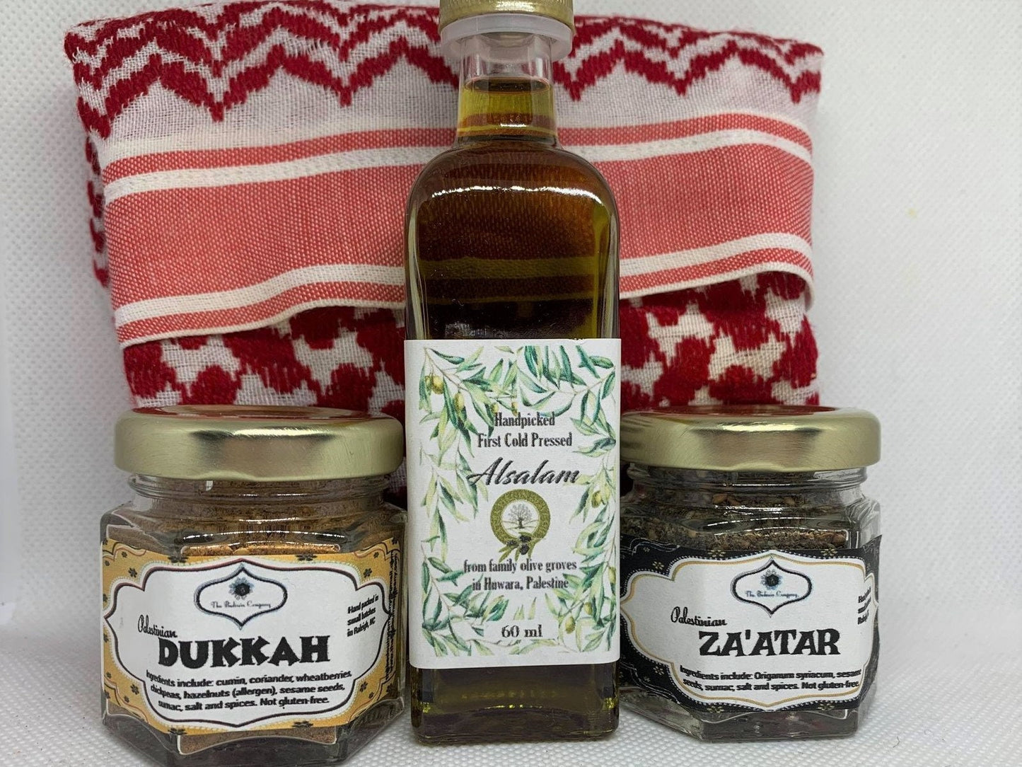Set of 12 - Palestinian Olive Oil, Palestinian Zaatar and Dukkha
