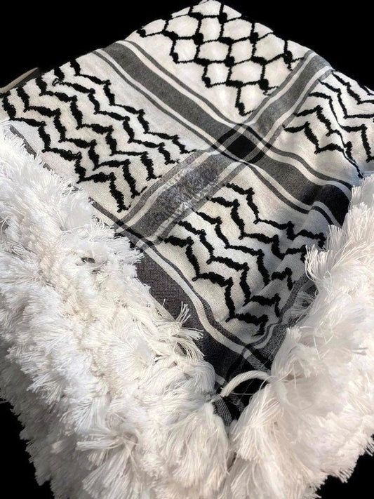 Palestinian Keffiyeh Shmagh Hadab Hand-Tied Tassels (May have slight imperfections in fabric.)