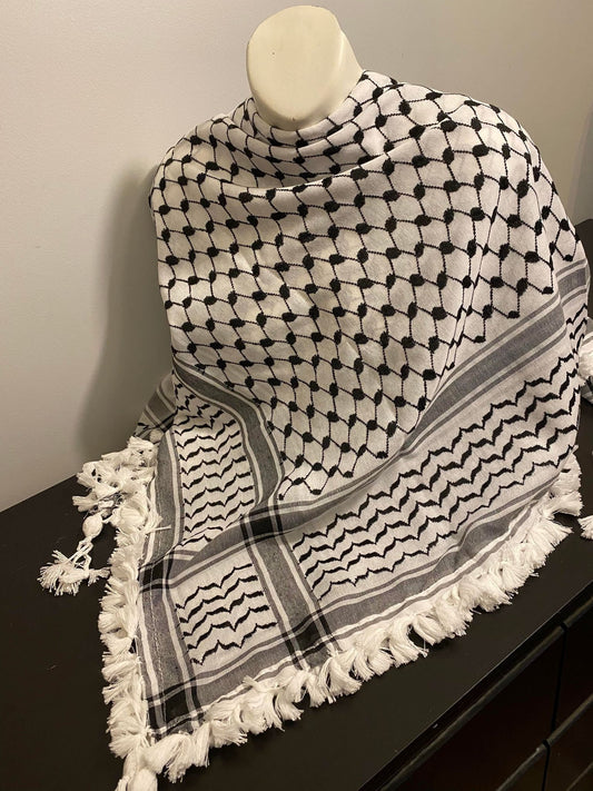 Palestinian Shemagh Hadab Keffiyeh Hand Tied Medium Fringe