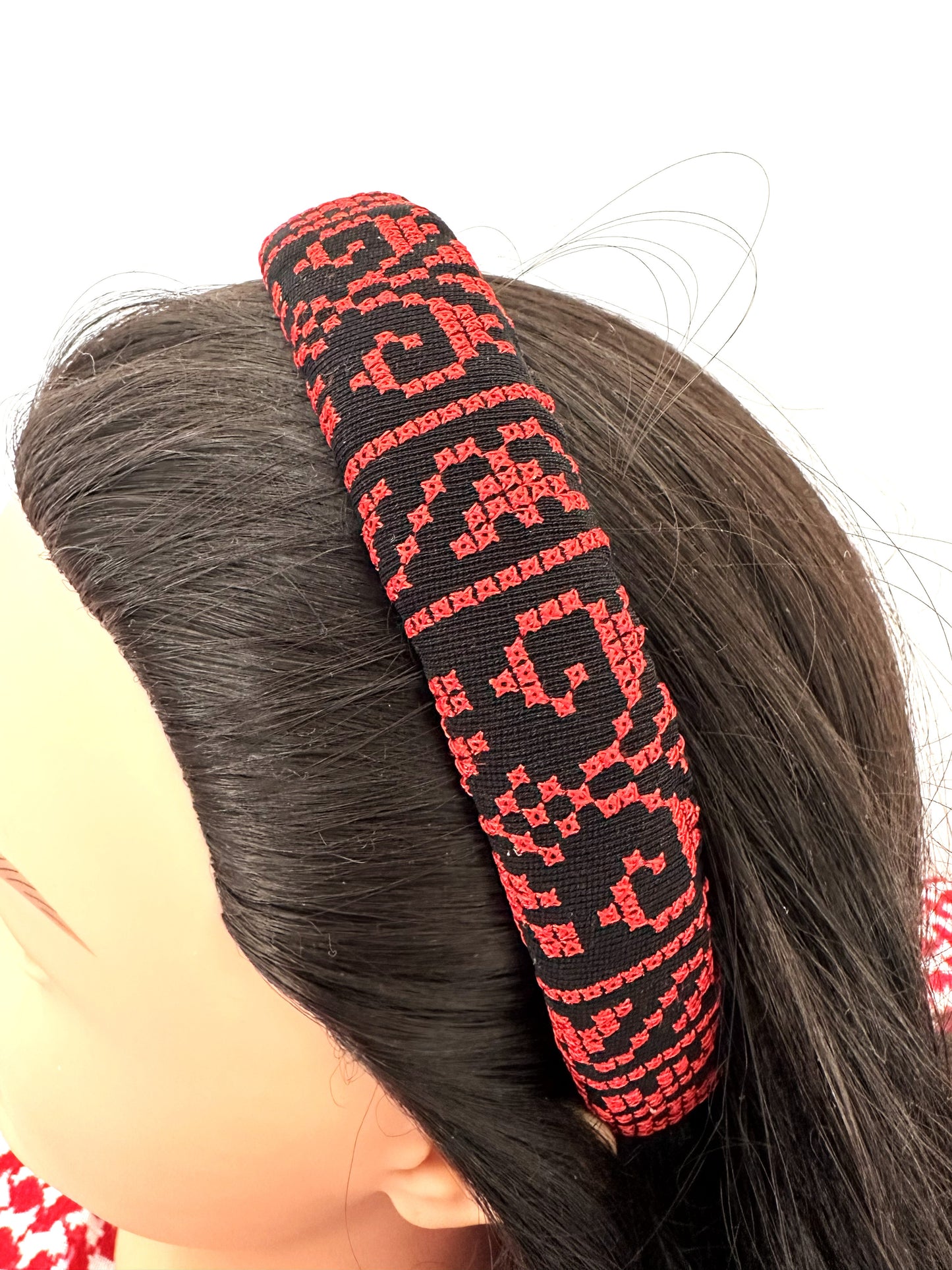 Red and Black Tatreez Headband, Padded.