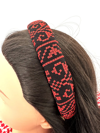 Red and Black Tatreez Headband, Padded.