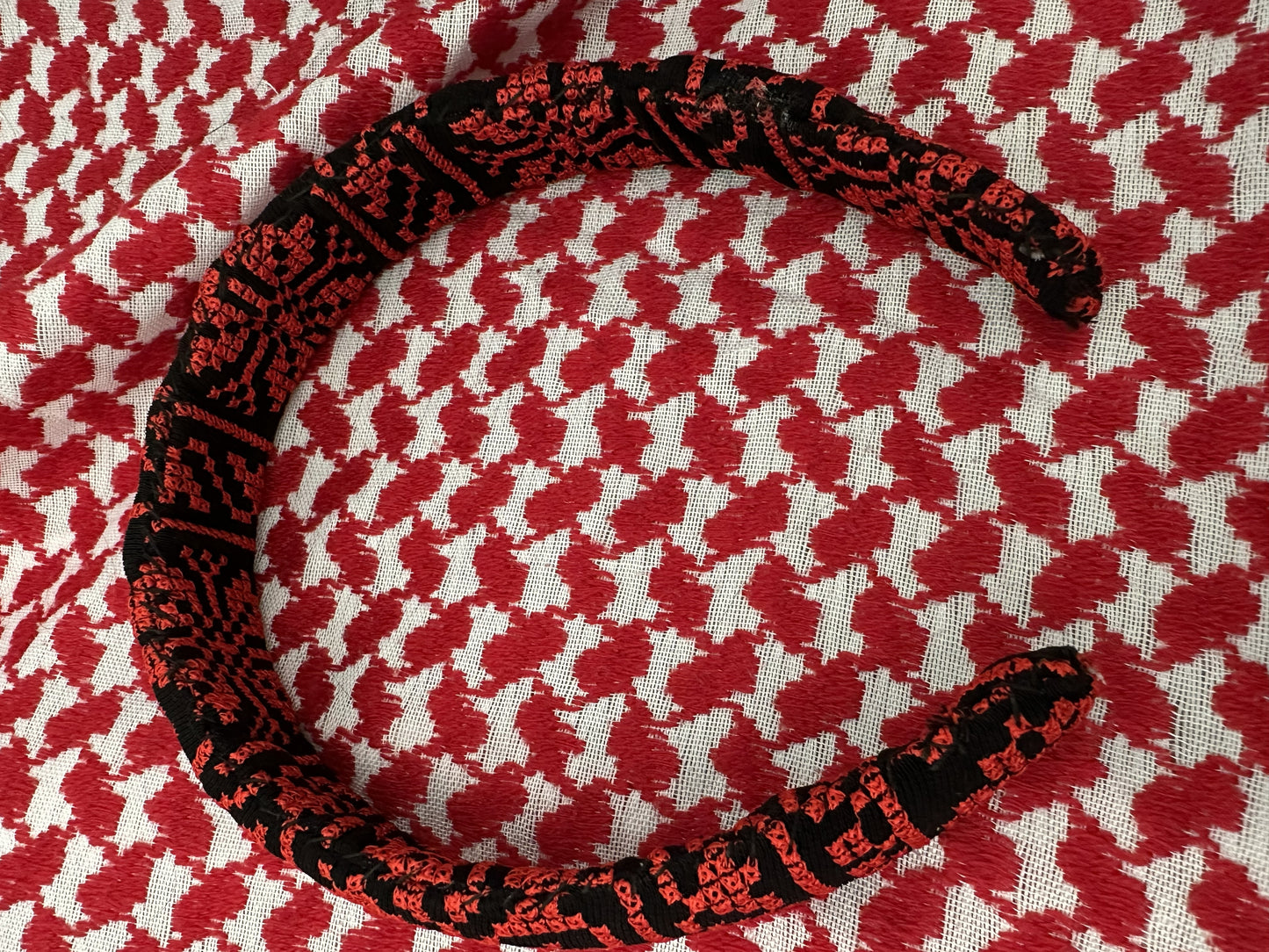 Red and Black Tatreez Headband, Padded.
