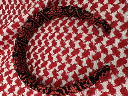 Red and Black Tatreez Headband, Padded.