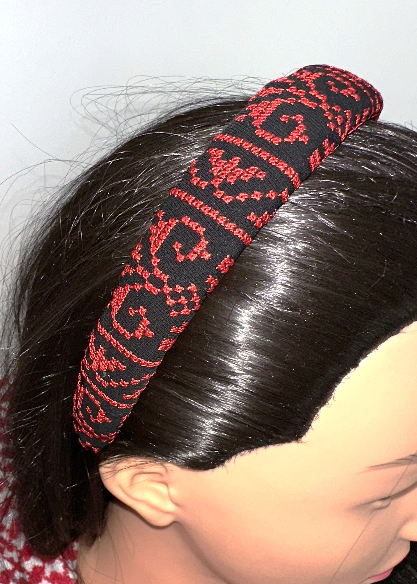 Red and Black Tatreez Headband, Padded.
