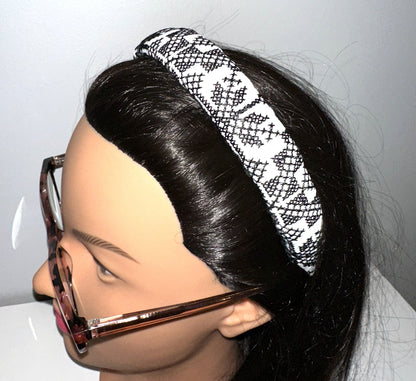 Black and White Tatreez Headband, Padded.