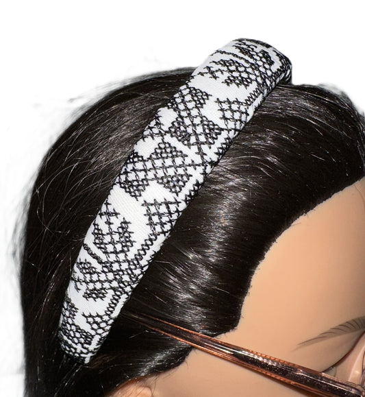 Black and White Tatreez Headband, Padded.