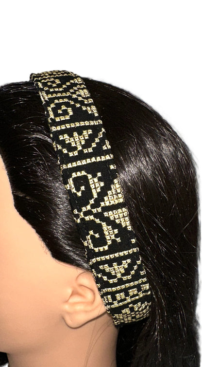 Gold and Black Tatreez Headband, with Elastic