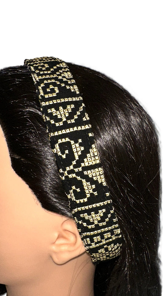 Gold and Black Tatreez Headband, with Elastic