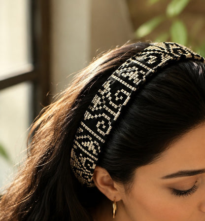 Gold and Black Tatreez Headband, with Elastic