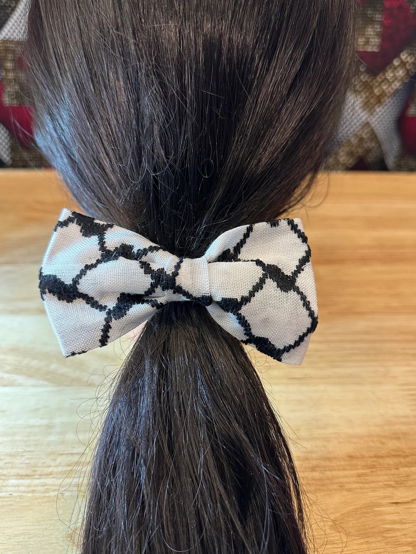 Girl's Hair Bow on French Barrette, Authentic Palestinian Keffiyeh