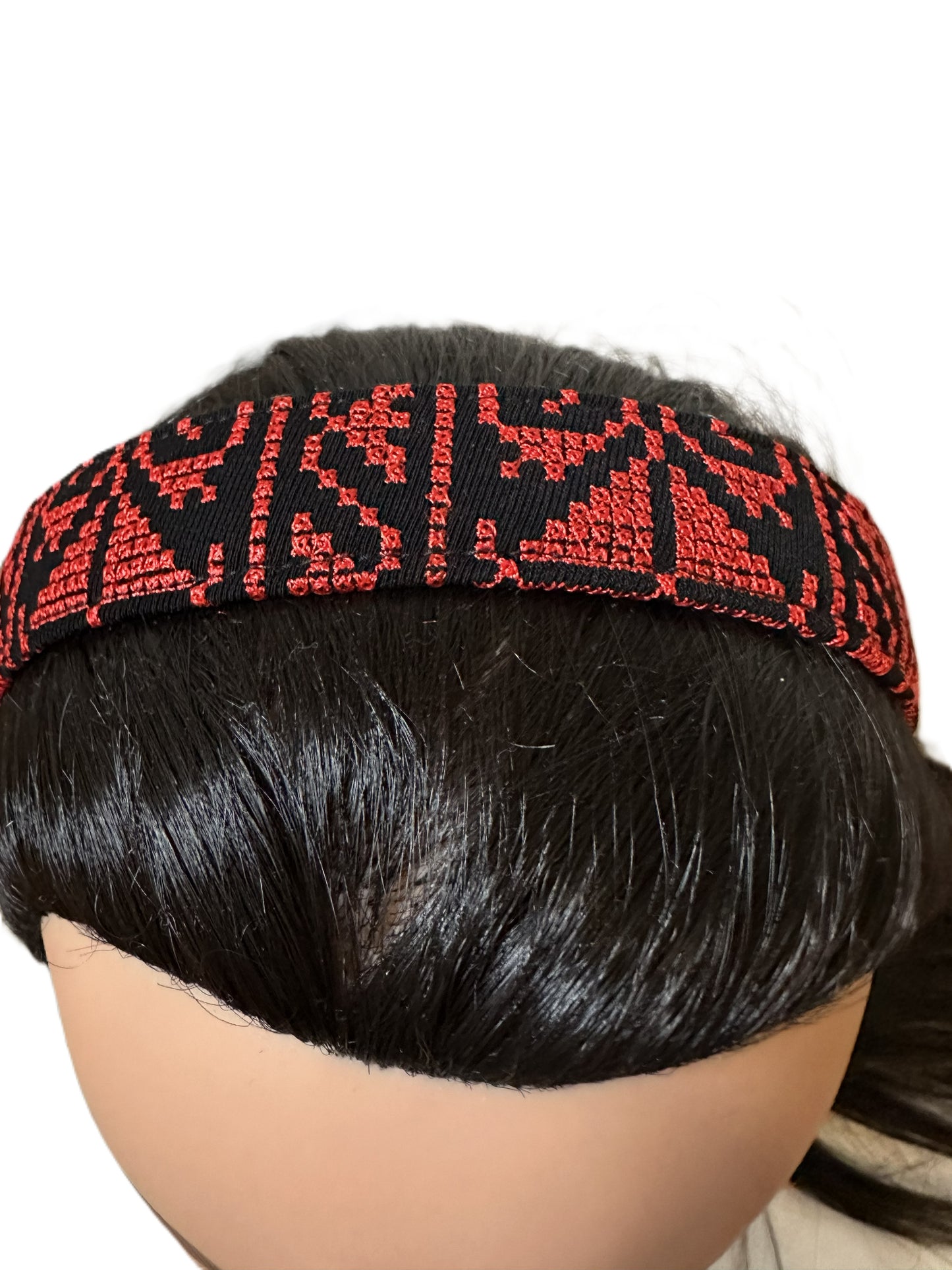 Red and Black Tatreez Headband, with Elastic