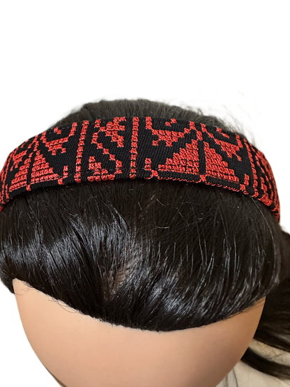 Red and Black Tatreez Headband, with Elastic