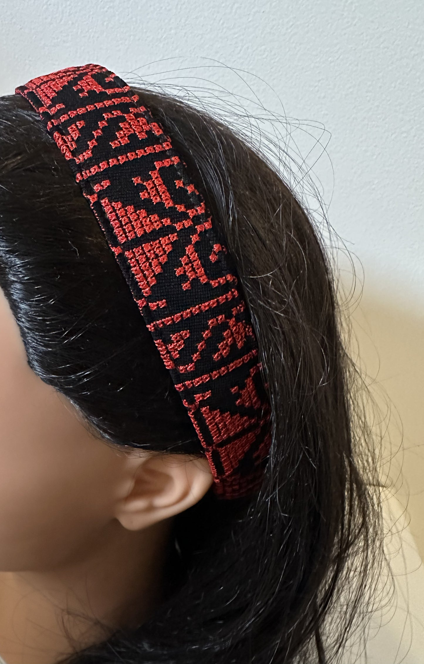 Red and Black Tatreez Headband, with Elastic