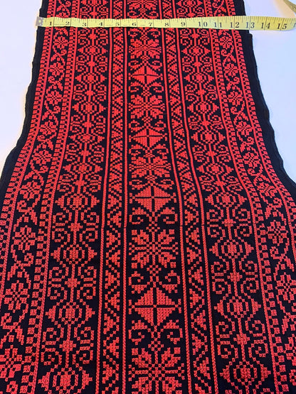 Fabric:  Authentic Jordanian Tatreez Cross-Stitch Embroidery, Red/Black. Made in Jordan, Sold by the Yard