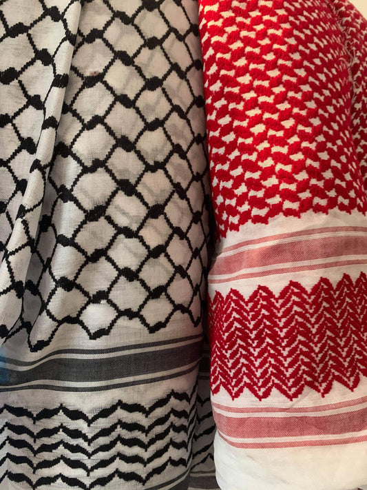 Fabric:  Jordanian (Red/White) Keffiyeh Shemagh Fabric from Jordan, Fabric for Crafts and Sewing