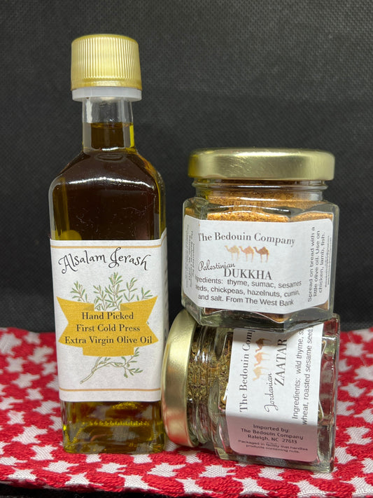 Jordanian Olive Oil with Jordanian Zaatar & Palestinian Dukkha, Great Gift Set