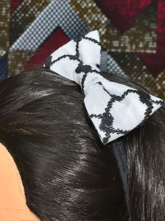 Girl's Hair Bow on Elastic Headband, Authentic Palestinian Keffiyeh