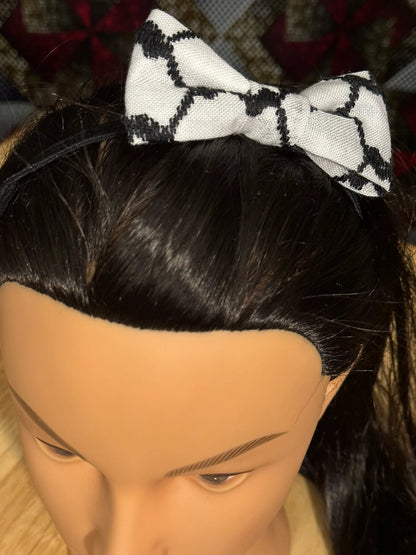 Girl's Hair Bow on Elastic Headband, Authentic Palestinian Keffiyeh