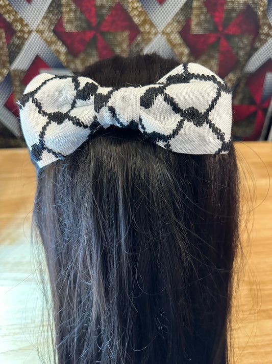 Girl's Hair Bow on French Barrette, Authentic Palestinian Keffiyeh