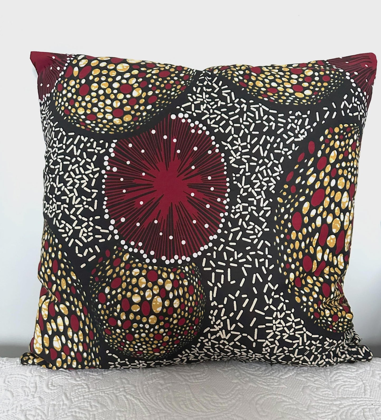 African Ankara Fabric Dotted Starburst Pillow Cover, 18 x 18 inches