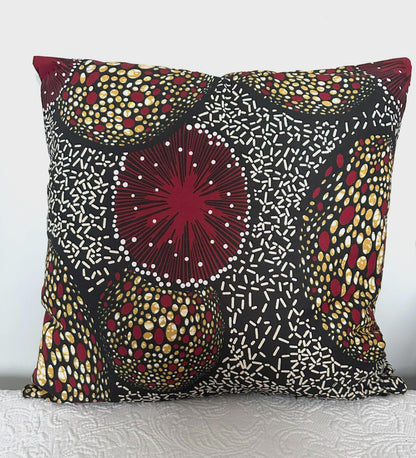 African Ankara Fabric Dotted Starburst Pillow Cover, 18 x 18 inches