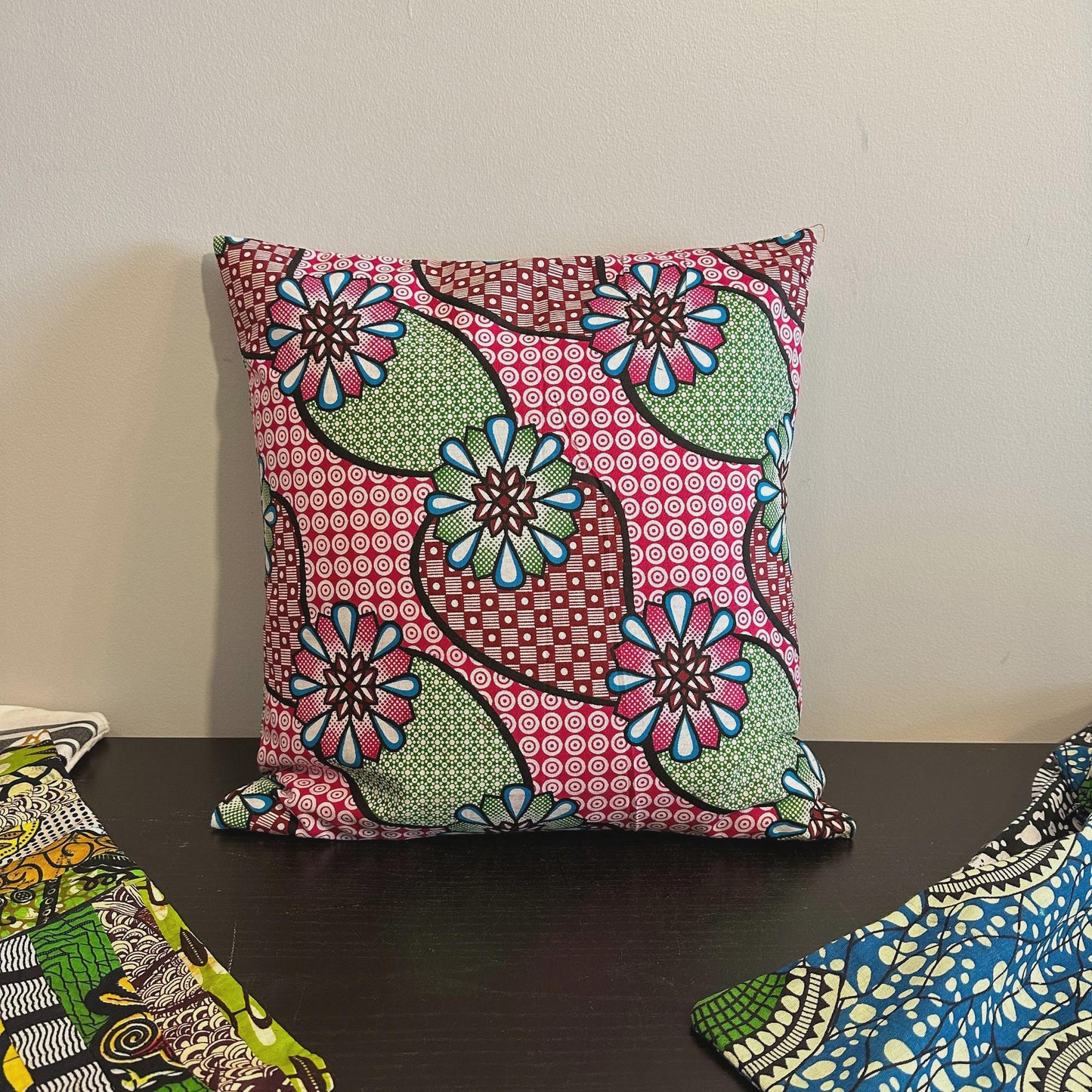 African Ankara Fabric Strawberry Pillow Cover, 16 x 16 inches