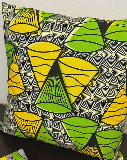 African Wax Print Conical Fabric Pillow Cover, 18 x 18 inches