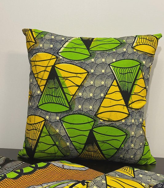 African Wax Print Conical Fabric Pillow Cover, 18 x 18 inches