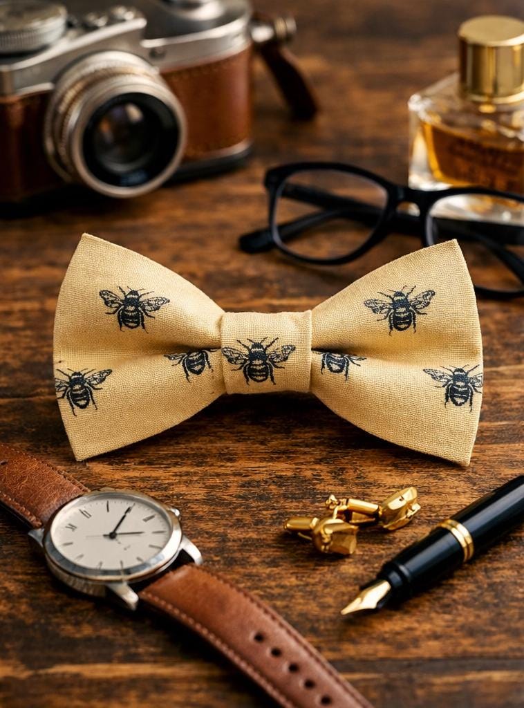 Mellow Yellow Bee Bow Tie, Clip On