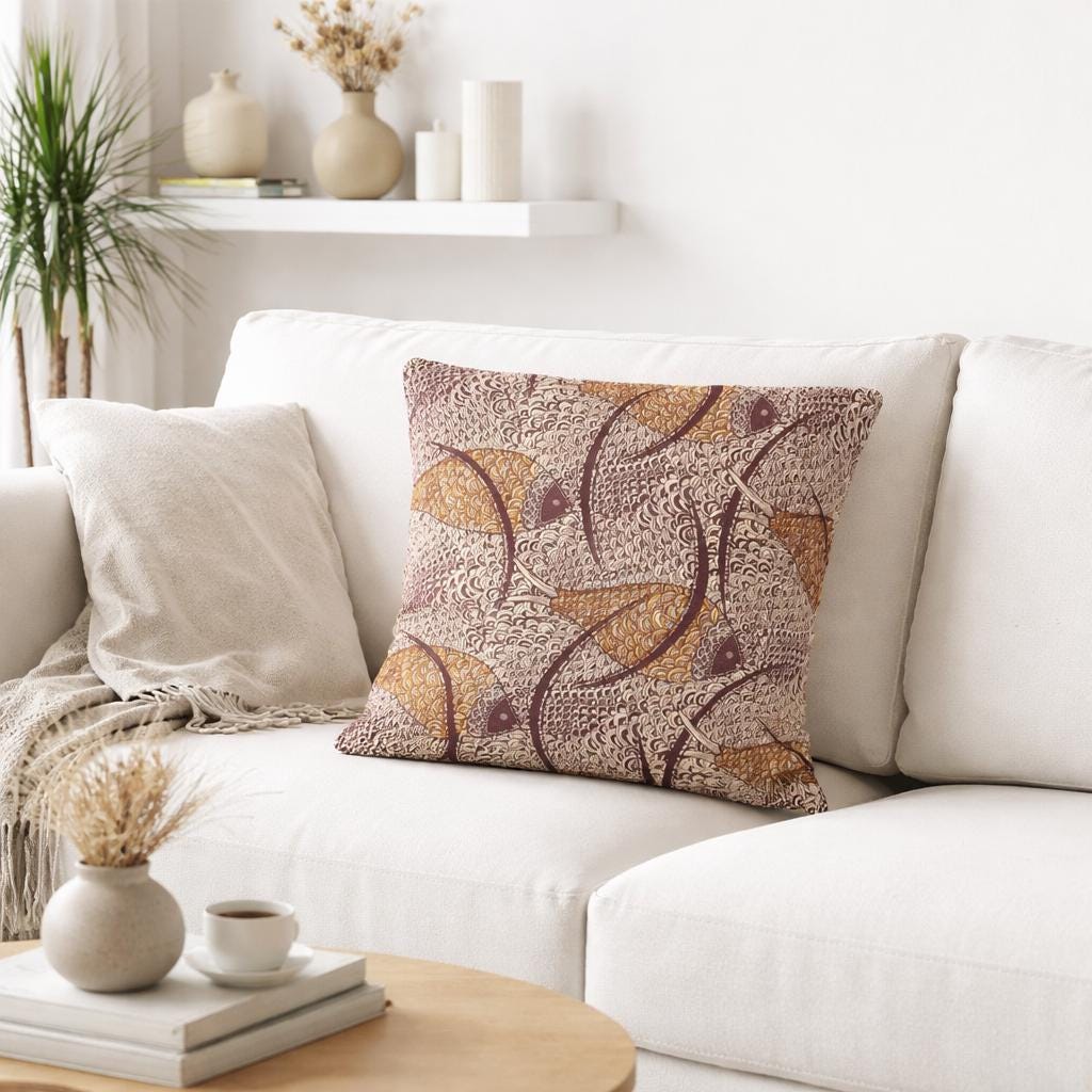 Authentic Ankara-Style Fish Pillow Cover 16 x 16 inches, Envelope Style