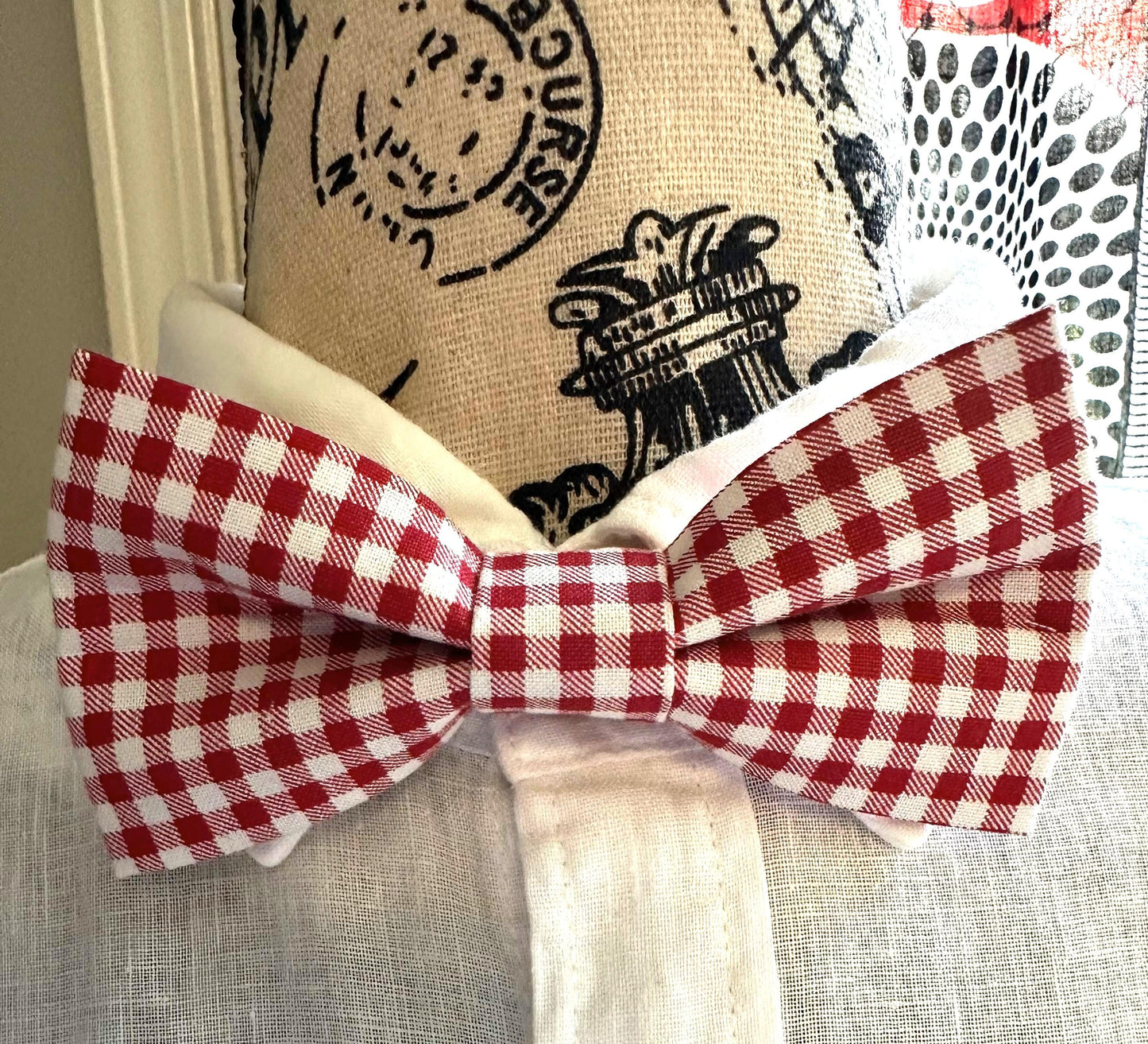 Classic Red Gingham Bow Tie | Handmade Vintage-Inspired Style, 100% Cotton, ClipOn