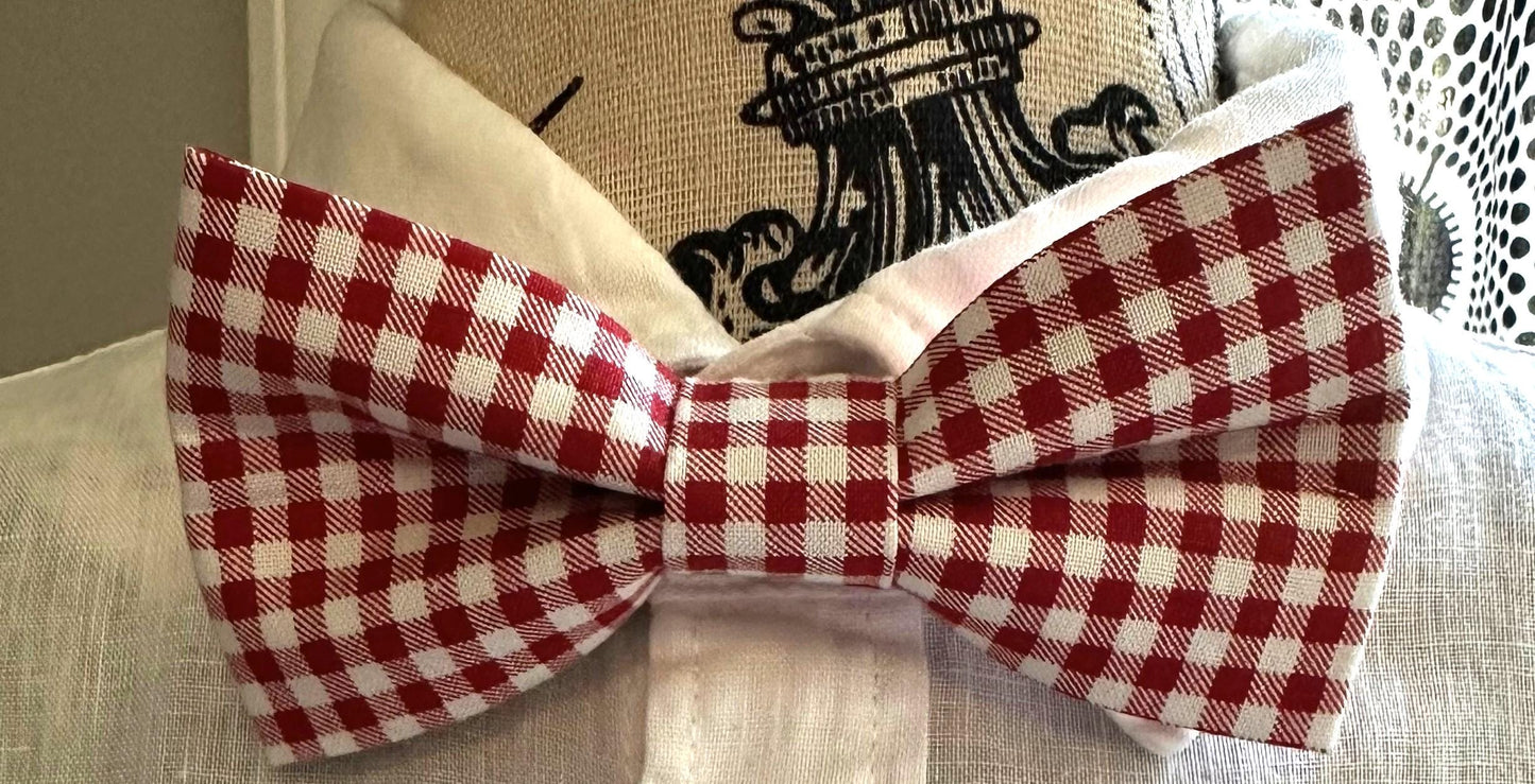 Classic Red Gingham Bow Tie | Handmade Vintage-Inspired Style, 100% Cotton, ClipOn