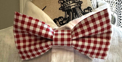 Classic Red Gingham Bow Tie | Handmade Vintage-Inspired Style, 100% Cotton, ClipOn