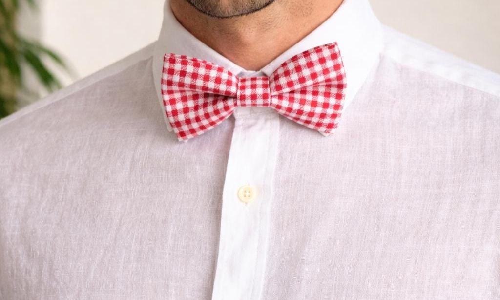 Classic Red Gingham Bow Tie | Handmade Vintage-Inspired Style, 100% Cotton, ClipOn