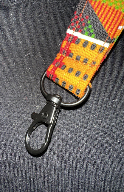 Kente-Inspired Print Lanyard – African Fabric Key Holder, Cultural ID Strap