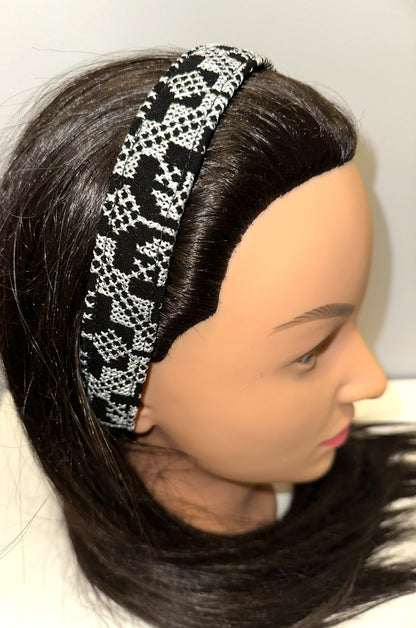 Silver and Black Tatreez Headband, with Elastic
