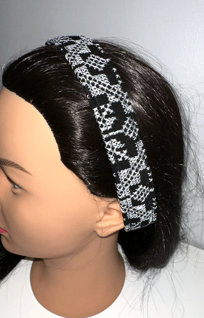 Silver and Black Tatreez Headband, with Elastic