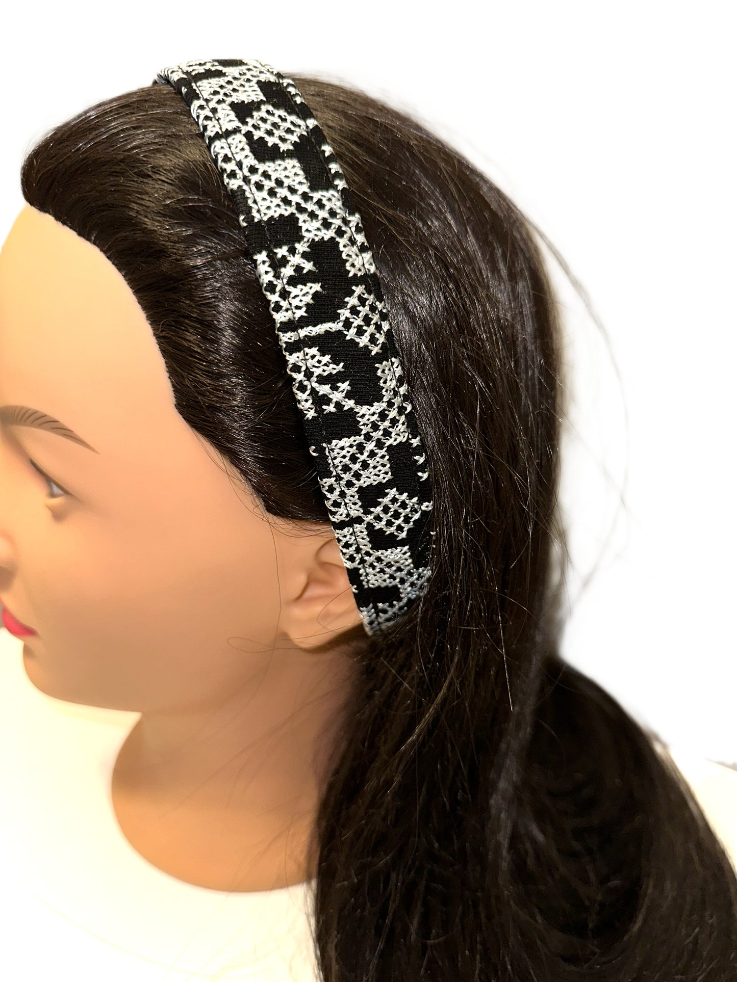 Silver and Black Tatreez Headband, with Elastic