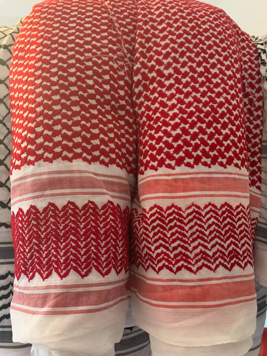 Fabric:  Four (4) Yards Jordanian Bedouin (Red/White) Keffiyeh Shemagh Hatta Fabric Great for Gift Bags