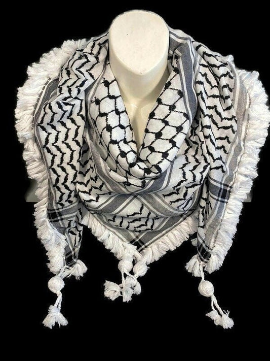 Palestinian Keffiyeh Shmagh Hadab Hand-Tied Tassels (May have slight imperfections in fabric.)