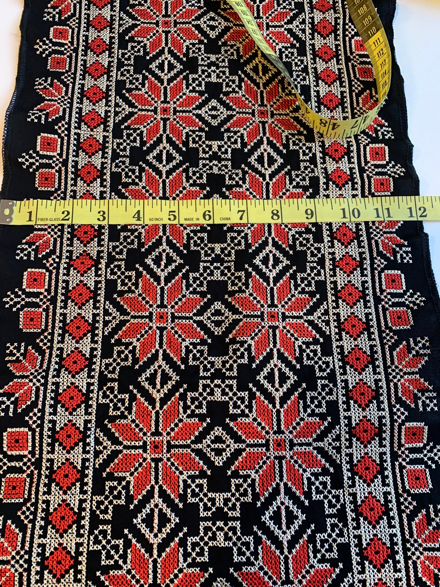 Fabric: Authentic Jordanian/Palestinian Tatreez, Red Floral with Gold on Black