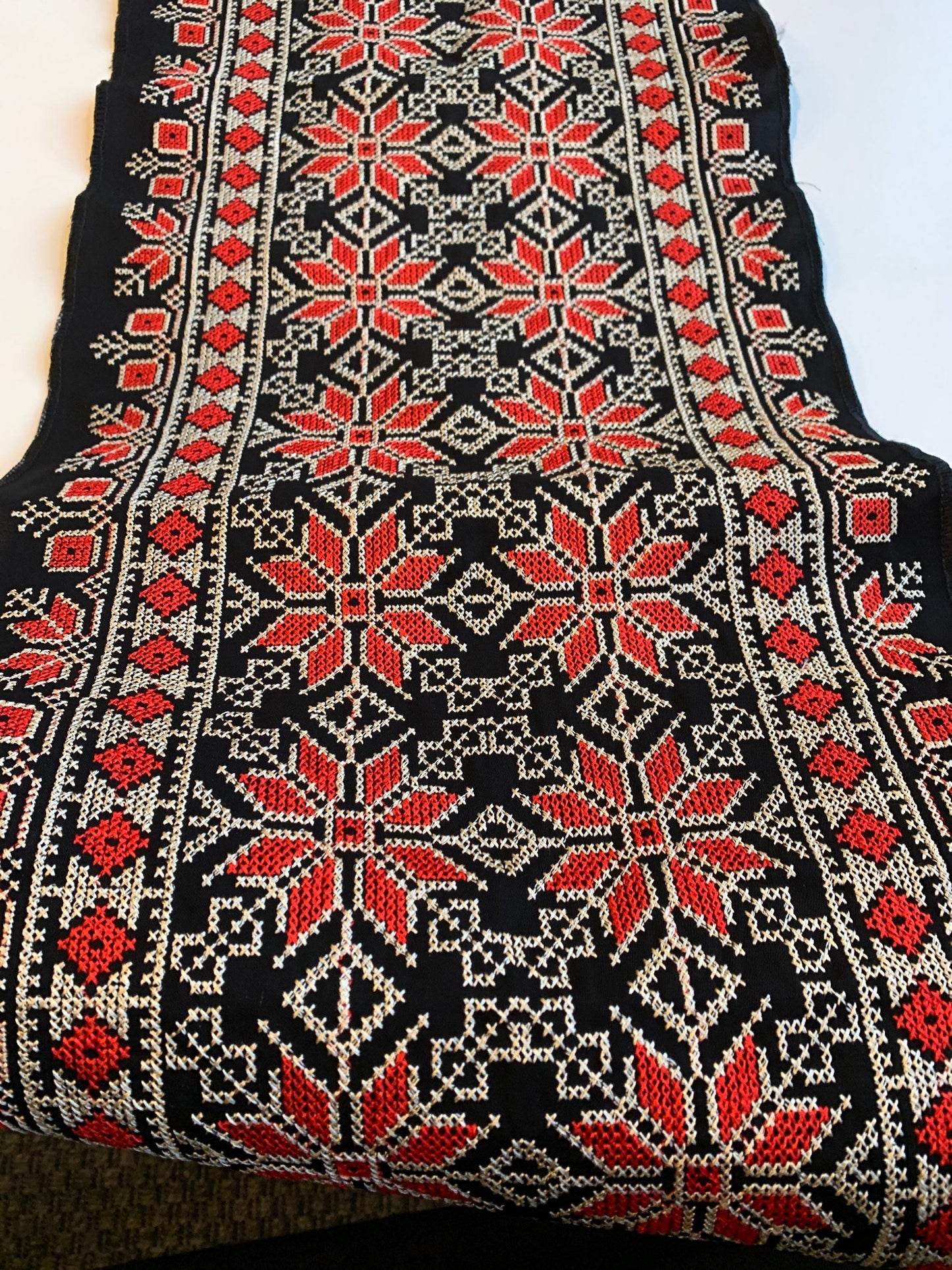 Fabric: Authentic Jordanian/Palestinian Tatreez, Red Floral with Gold on Black