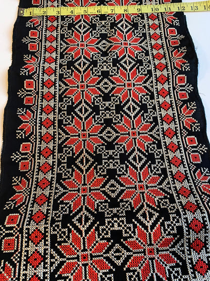 Fabric: Authentic Jordanian/Palestinian Tatreez, Red Floral with Gold on Black