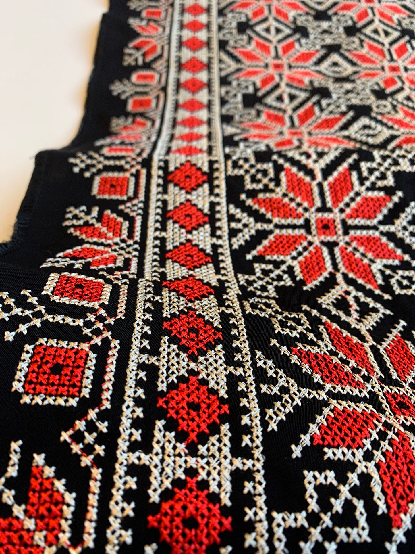 Fabric: Authentic Jordanian/Palestinian Tatreez, Red Floral with Gold on Black