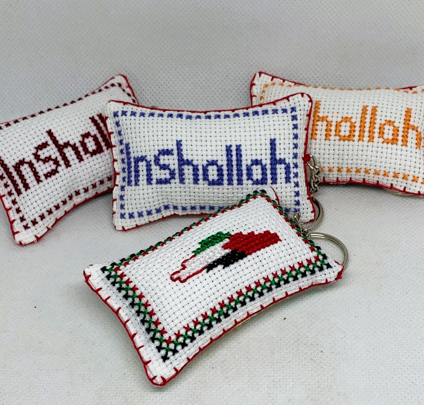 Authentic Jordanian Palestinian Map Tatreez Embroidery Keychain "Inshallah" "God Willing"