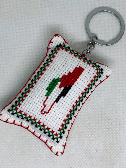 Authentic Jordanian Palestinian Map Tatreez Embroidery Keychain